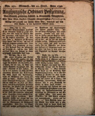 Augsburgische Ordinari Postzeitung von Staats-, gelehrten, historisch- u. ökonomischen Neuigkeiten (Augsburger Postzeitung) Mittwoch 20. Oktober 1790