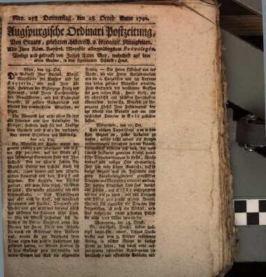 Augsburgische Ordinari Postzeitung von Staats-, gelehrten, historisch- u. ökonomischen Neuigkeiten (Augsburger Postzeitung) Donnerstag 28. Oktober 1790