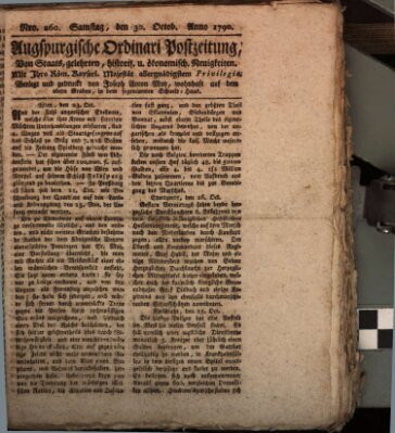 Augsburgische Ordinari Postzeitung von Staats-, gelehrten, historisch- u. ökonomischen Neuigkeiten (Augsburger Postzeitung) Samstag 30. Oktober 1790