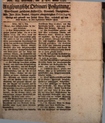 Augsburgische Ordinari Postzeitung von Staats-, gelehrten, historisch- u. ökonomischen Neuigkeiten (Augsburger Postzeitung) Mittwoch 8. Dezember 1790