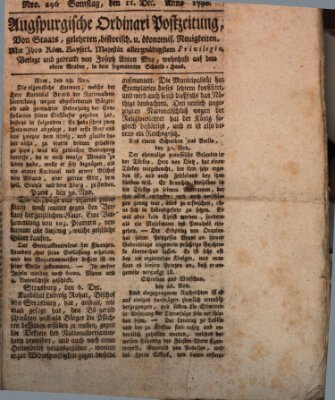 Augsburgische Ordinari Postzeitung von Staats-, gelehrten, historisch- u. ökonomischen Neuigkeiten (Augsburger Postzeitung) Samstag 11. Dezember 1790