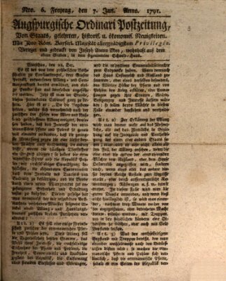 Augsburgische Ordinari Postzeitung von Staats-, gelehrten, historisch- u. ökonomischen Neuigkeiten (Augsburger Postzeitung) Freitag 7. Januar 1791