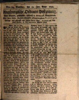 Augsburgische Ordinari Postzeitung von Staats-, gelehrten, historisch- u. ökonomischen Neuigkeiten (Augsburger Postzeitung) Samstag 29. Januar 1791