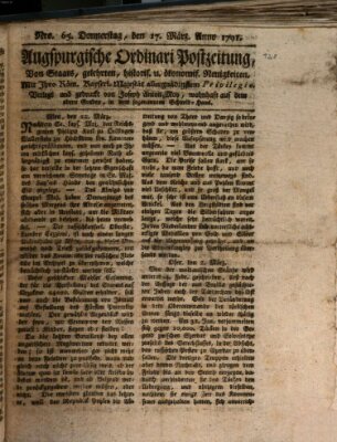 Augsburgische Ordinari Postzeitung von Staats-, gelehrten, historisch- u. ökonomischen Neuigkeiten (Augsburger Postzeitung) Donnerstag 17. März 1791