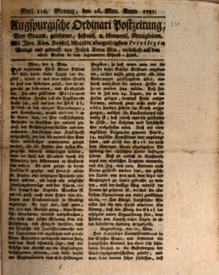 Augsburgische Ordinari Postzeitung von Staats-, gelehrten, historisch- u. ökonomischen Neuigkeiten (Augsburger Postzeitung) Montag 16. Mai 1791