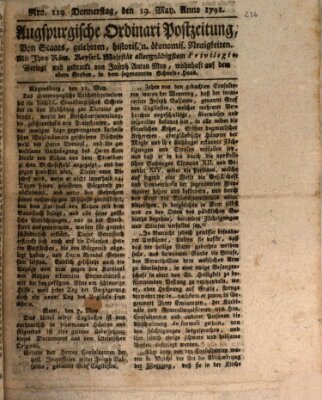 Augsburgische Ordinari Postzeitung von Staats-, gelehrten, historisch- u. ökonomischen Neuigkeiten (Augsburger Postzeitung) Donnerstag 19. Mai 1791