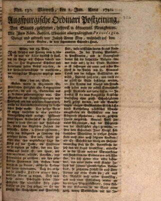 Augsburgische Ordinari Postzeitung von Staats-, gelehrten, historisch- u. ökonomischen Neuigkeiten (Augsburger Postzeitung) Mittwoch 1. Juni 1791