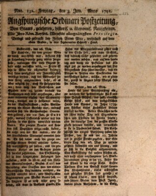 Augsburgische Ordinari Postzeitung von Staats-, gelehrten, historisch- u. ökonomischen Neuigkeiten (Augsburger Postzeitung) Freitag 3. Juni 1791