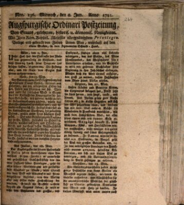 Augsburgische Ordinari Postzeitung von Staats-, gelehrten, historisch- u. ökonomischen Neuigkeiten (Augsburger Postzeitung) Mittwoch 8. Juni 1791