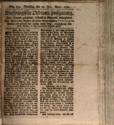 Augsburgische Ordinari Postzeitung von Staats-, gelehrten, historisch- u. ökonomischen Neuigkeiten (Augsburger Postzeitung) Samstag 25. Juni 1791