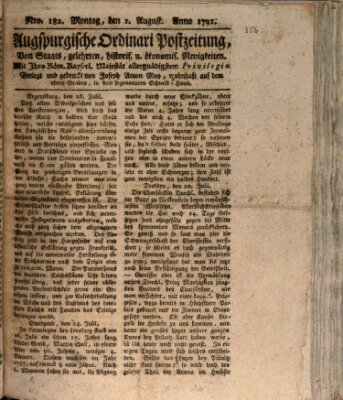 Augsburgische Ordinari Postzeitung von Staats-, gelehrten, historisch- u. ökonomischen Neuigkeiten (Augsburger Postzeitung) Montag 1. August 1791