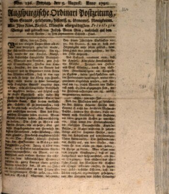 Augsburgische Ordinari Postzeitung von Staats-, gelehrten, historisch- u. ökonomischen Neuigkeiten (Augsburger Postzeitung) Freitag 5. August 1791