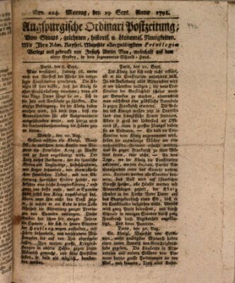 Augsburgische Ordinari Postzeitung von Staats-, gelehrten, historisch- u. ökonomischen Neuigkeiten (Augsburger Postzeitung) Montag 19. September 1791