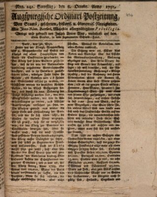 Augsburgische Ordinari Postzeitung von Staats-, gelehrten, historisch- u. ökonomischen Neuigkeiten (Augsburger Postzeitung) Samstag 8. Oktober 1791