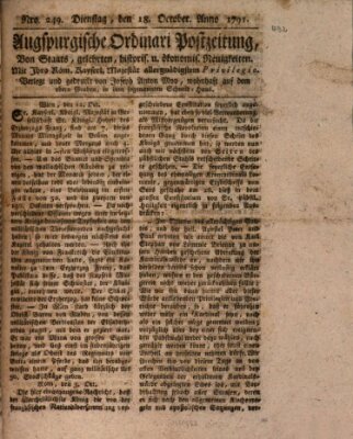 Augsburgische Ordinari Postzeitung von Staats-, gelehrten, historisch- u. ökonomischen Neuigkeiten (Augsburger Postzeitung) Dienstag 18. Oktober 1791