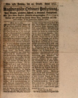 Augsburgische Ordinari Postzeitung von Staats-, gelehrten, historisch- u. ökonomischen Neuigkeiten (Augsburger Postzeitung) Freitag 28. Oktober 1791