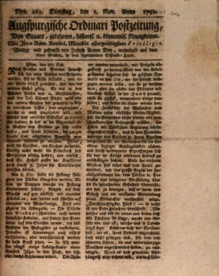 Augsburgische Ordinari Postzeitung von Staats-, gelehrten, historisch- u. ökonomischen Neuigkeiten (Augsburger Postzeitung) Dienstag 1. November 1791