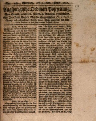 Augsburgische Ordinari Postzeitung von Staats-, gelehrten, historisch- u. ökonomischen Neuigkeiten (Augsburger Postzeitung) Mittwoch 2. November 1791