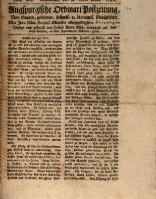 Augsburgische Ordinari Postzeitung von Staats-, gelehrten, historisch- u. ökonomischen Neuigkeiten (Augsburger Postzeitung) Mittwoch 9. November 1791