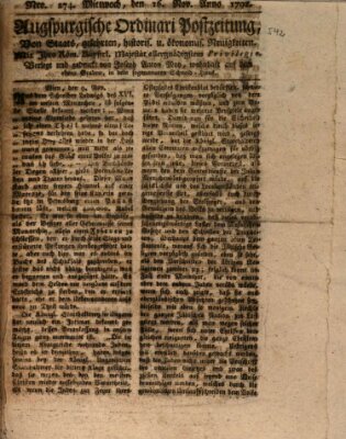 Augsburgische Ordinari Postzeitung von Staats-, gelehrten, historisch- u. ökonomischen Neuigkeiten (Augsburger Postzeitung) Mittwoch 16. November 1791