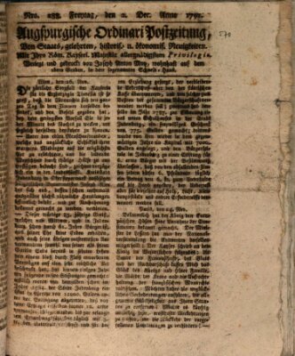 Augsburgische Ordinari Postzeitung von Staats-, gelehrten, historisch- u. ökonomischen Neuigkeiten (Augsburger Postzeitung) Freitag 2. Dezember 1791