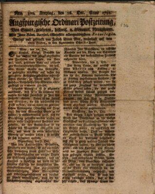 Augsburgische Ordinari Postzeitung von Staats-, gelehrten, historisch- u. ökonomischen Neuigkeiten (Augsburger Postzeitung) Freitag 16. Dezember 1791