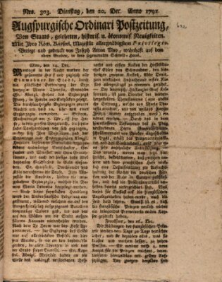 Augsburgische Ordinari Postzeitung von Staats-, gelehrten, historisch- u. ökonomischen Neuigkeiten (Augsburger Postzeitung) Dienstag 20. Dezember 1791