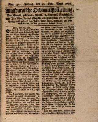 Augsburgische Ordinari Postzeitung von Staats-, gelehrten, historisch- u. ökonomischen Neuigkeiten (Augsburger Postzeitung) Freitag 30. Dezember 1791