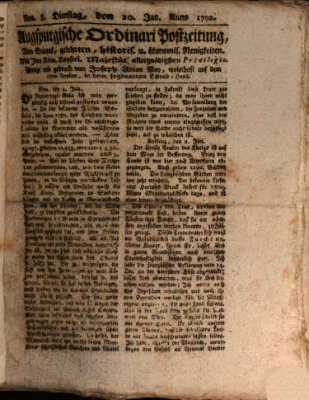 Augsburgische Ordinari Postzeitung von Staats-, gelehrten, historisch- u. ökonomischen Neuigkeiten (Augsburger Postzeitung) Dienstag 10. Januar 1792