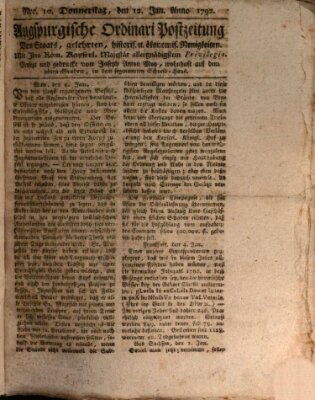 Augsburgische Ordinari Postzeitung von Staats-, gelehrten, historisch- u. ökonomischen Neuigkeiten (Augsburger Postzeitung) Donnerstag 12. Januar 1792