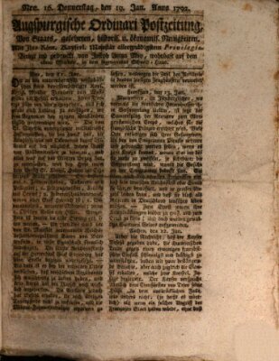 Augsburgische Ordinari Postzeitung von Staats-, gelehrten, historisch- u. ökonomischen Neuigkeiten (Augsburger Postzeitung) Donnerstag 19. Januar 1792