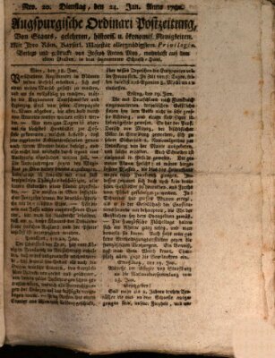 Augsburgische Ordinari Postzeitung von Staats-, gelehrten, historisch- u. ökonomischen Neuigkeiten (Augsburger Postzeitung) Dienstag 24. Januar 1792