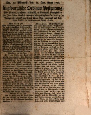 Augsburgische Ordinari Postzeitung von Staats-, gelehrten, historisch- u. ökonomischen Neuigkeiten (Augsburger Postzeitung) Mittwoch 25. Januar 1792