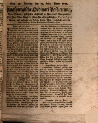 Augsburgische Ordinari Postzeitung von Staats-, gelehrten, historisch- u. ökonomischen Neuigkeiten (Augsburger Postzeitung) Freitag 24. Februar 1792