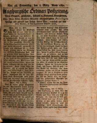 Augsburgische Ordinari Postzeitung von Staats-, gelehrten, historisch- u. ökonomischen Neuigkeiten (Augsburger Postzeitung) Donnerstag 8. März 1792