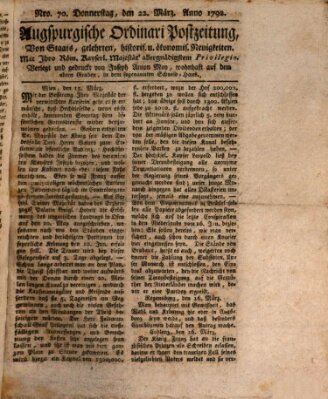 Augsburgische Ordinari Postzeitung von Staats-, gelehrten, historisch- u. ökonomischen Neuigkeiten (Augsburger Postzeitung) Donnerstag 22. März 1792