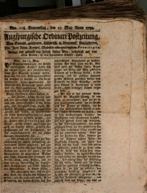 Augsburgische Ordinari Postzeitung von Staats-, gelehrten, historisch- u. ökonomischen Neuigkeiten (Augsburger Postzeitung) Donnerstag 17. Mai 1792