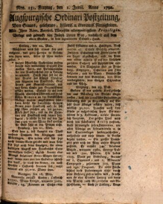 Augsburgische Ordinari Postzeitung von Staats-, gelehrten, historisch- u. ökonomischen Neuigkeiten (Augsburger Postzeitung) Freitag 1. Juni 1792