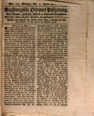 Augsburgische Ordinari Postzeitung von Staats-, gelehrten, historisch- u. ökonomischen Neuigkeiten (Augsburger Postzeitung) Montag 4. Juni 1792