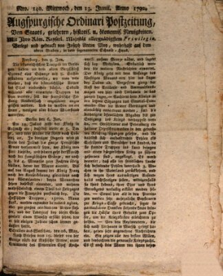 Augsburgische Ordinari Postzeitung von Staats-, gelehrten, historisch- u. ökonomischen Neuigkeiten (Augsburger Postzeitung) Mittwoch 13. Juni 1792