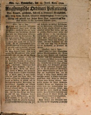 Augsburgische Ordinari Postzeitung von Staats-, gelehrten, historisch- u. ökonomischen Neuigkeiten (Augsburger Postzeitung) Donnerstag 14. Juni 1792