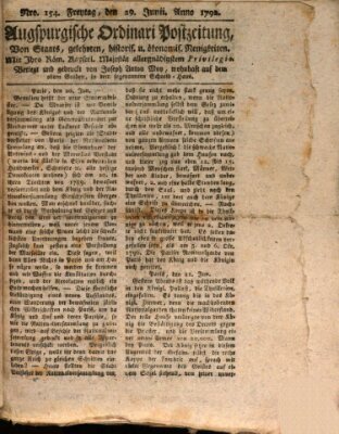 Augsburgische Ordinari Postzeitung von Staats-, gelehrten, historisch- u. ökonomischen Neuigkeiten (Augsburger Postzeitung) Freitag 29. Juni 1792