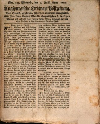 Augsburgische Ordinari Postzeitung von Staats-, gelehrten, historisch- u. ökonomischen Neuigkeiten (Augsburger Postzeitung) Mittwoch 4. Juli 1792