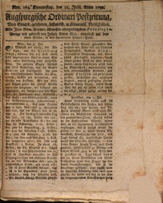 Augsburgische Ordinari Postzeitung von Staats-, gelehrten, historisch- u. ökonomischen Neuigkeiten (Augsburger Postzeitung) Donnerstag 12. Juli 1792