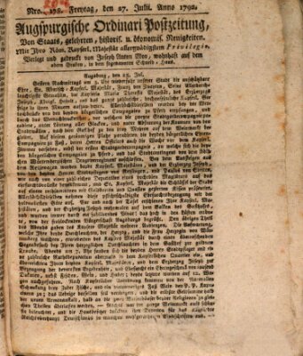 Augsburgische Ordinari Postzeitung von Staats-, gelehrten, historisch- u. ökonomischen Neuigkeiten (Augsburger Postzeitung) Freitag 27. Juli 1792