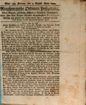 Augsburgische Ordinari Postzeitung von Staats-, gelehrten, historisch- u. ökonomischen Neuigkeiten (Augsburger Postzeitung) Freitag 3. August 1792