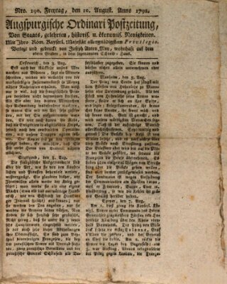 Augsburgische Ordinari Postzeitung von Staats-, gelehrten, historisch- u. ökonomischen Neuigkeiten (Augsburger Postzeitung) Freitag 10. August 1792