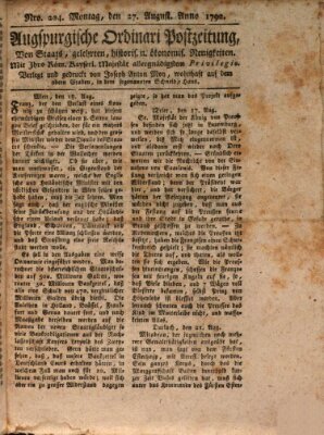 Augsburgische Ordinari Postzeitung von Staats-, gelehrten, historisch- u. ökonomischen Neuigkeiten (Augsburger Postzeitung) Montag 27. August 1792