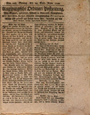 Augsburgische Ordinari Postzeitung von Staats-, gelehrten, historisch- u. ökonomischen Neuigkeiten (Augsburger Postzeitung) Montag 24. September 1792