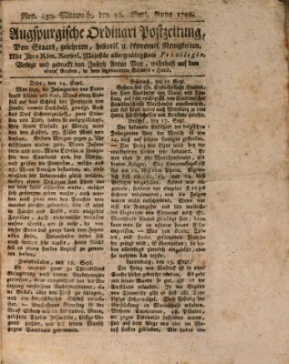 Augsburgische Ordinari Postzeitung von Staats-, gelehrten, historisch- u. ökonomischen Neuigkeiten (Augsburger Postzeitung) Mittwoch 26. September 1792